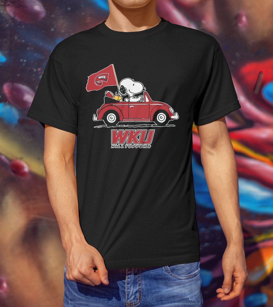 WKU Hilltoppers Snoopy Riding In Red Car With Flag T-Shirt