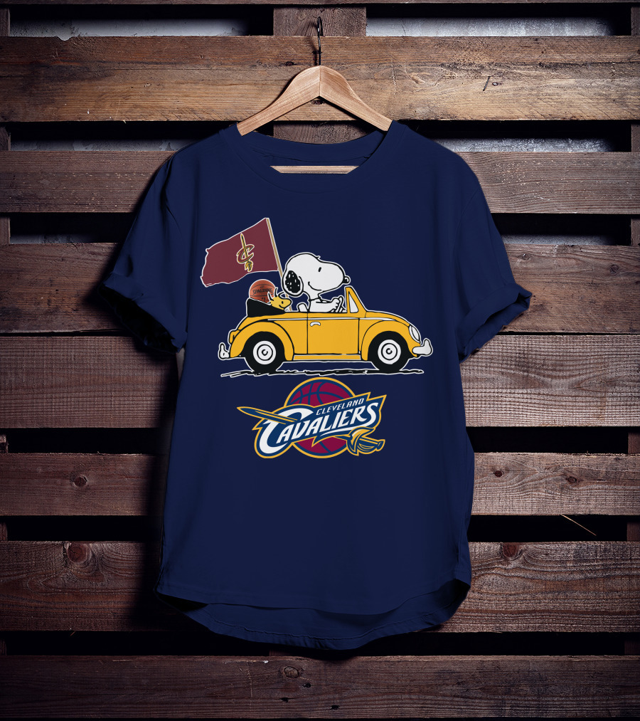 Cleveland Cavaliers Snoopy And Woodstock Driving With Basketball T-Shirt