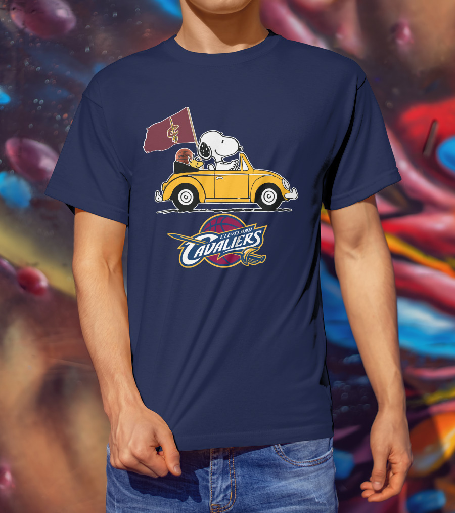 Cleveland Cavaliers Snoopy And Woodstock Driving With Basketball T-Shirt