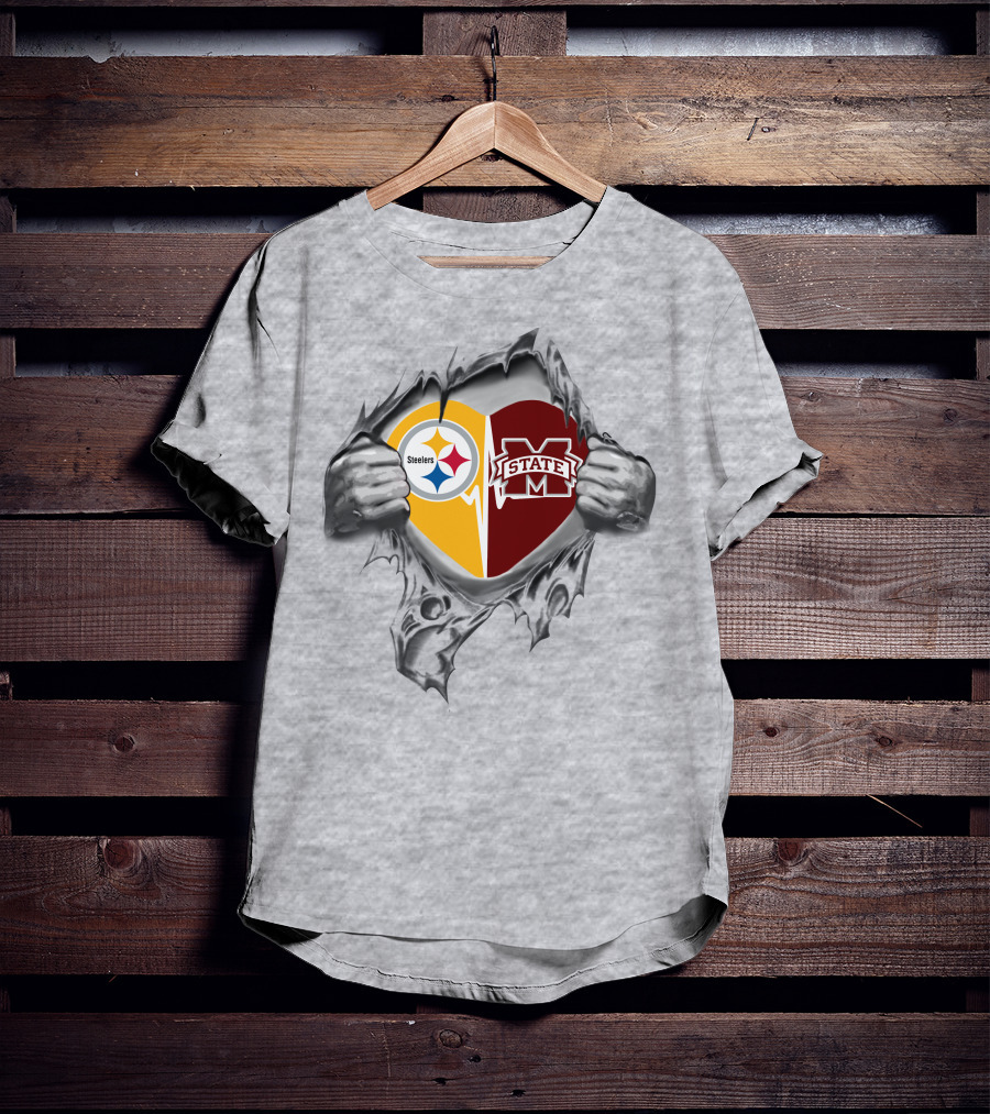 Steelers Mississippi State Bulldogs Heart Connection T-Shirt