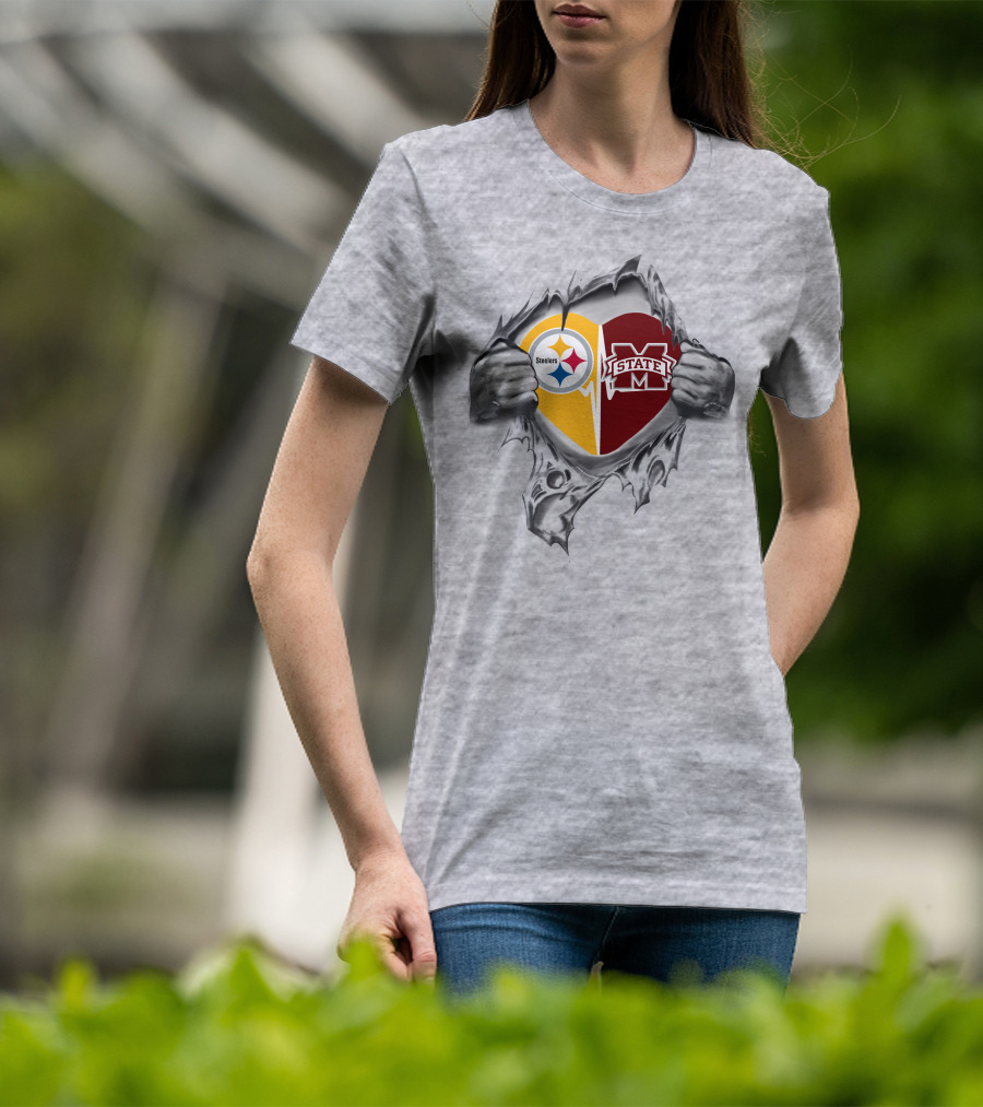 Steelers Mississippi State Bulldogs Heart Connection T-Shirt
