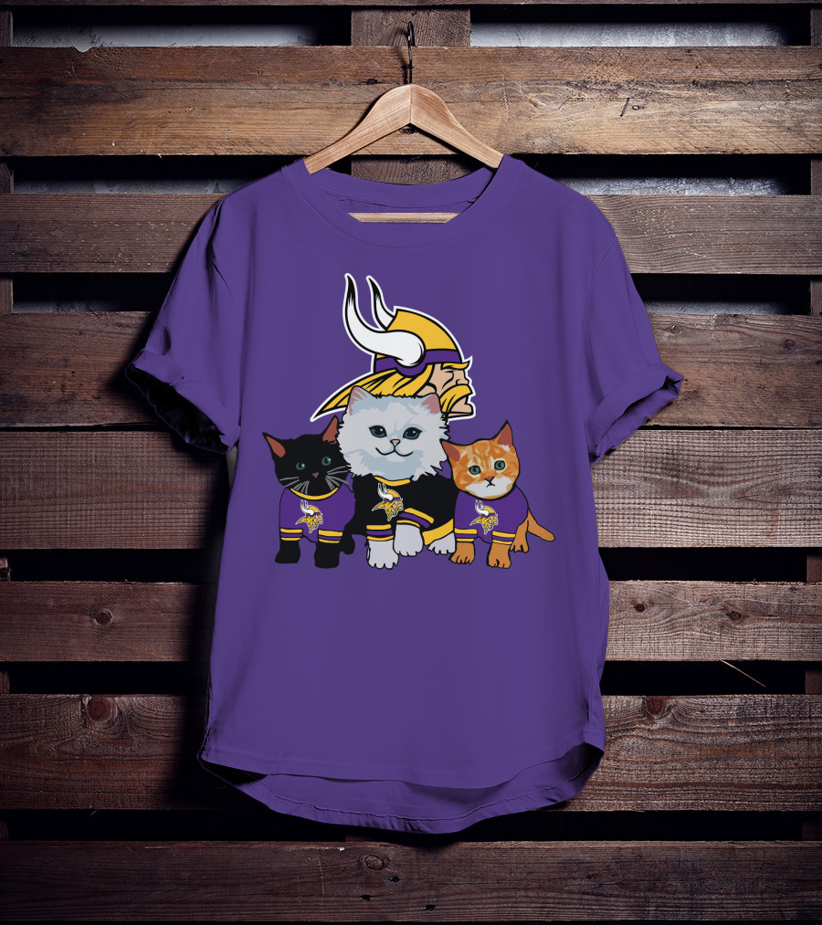 Minnesota Vikings Cats Wearing Team Jerseys With Viking Head T-Shirt