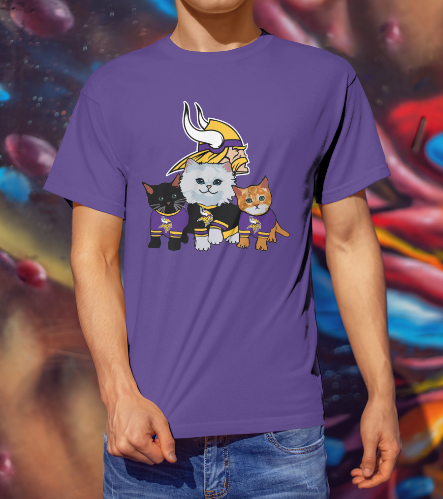 Minnesota Vikings Cats Wearing Team Jerseys With Viking Head T-Shirt