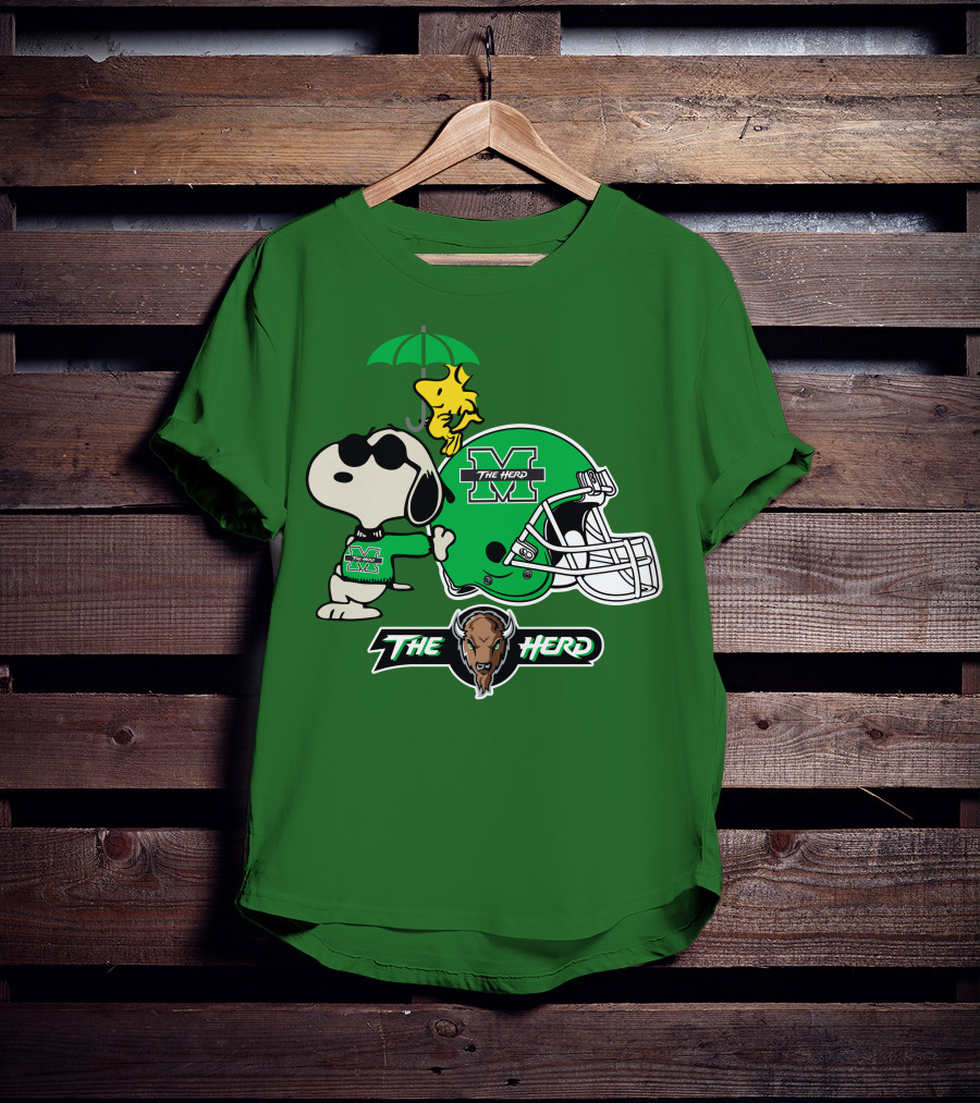 Marshall Thundering Herd Snoopy The Herd Football Helmet Woodstock Umbrella T-Shirt