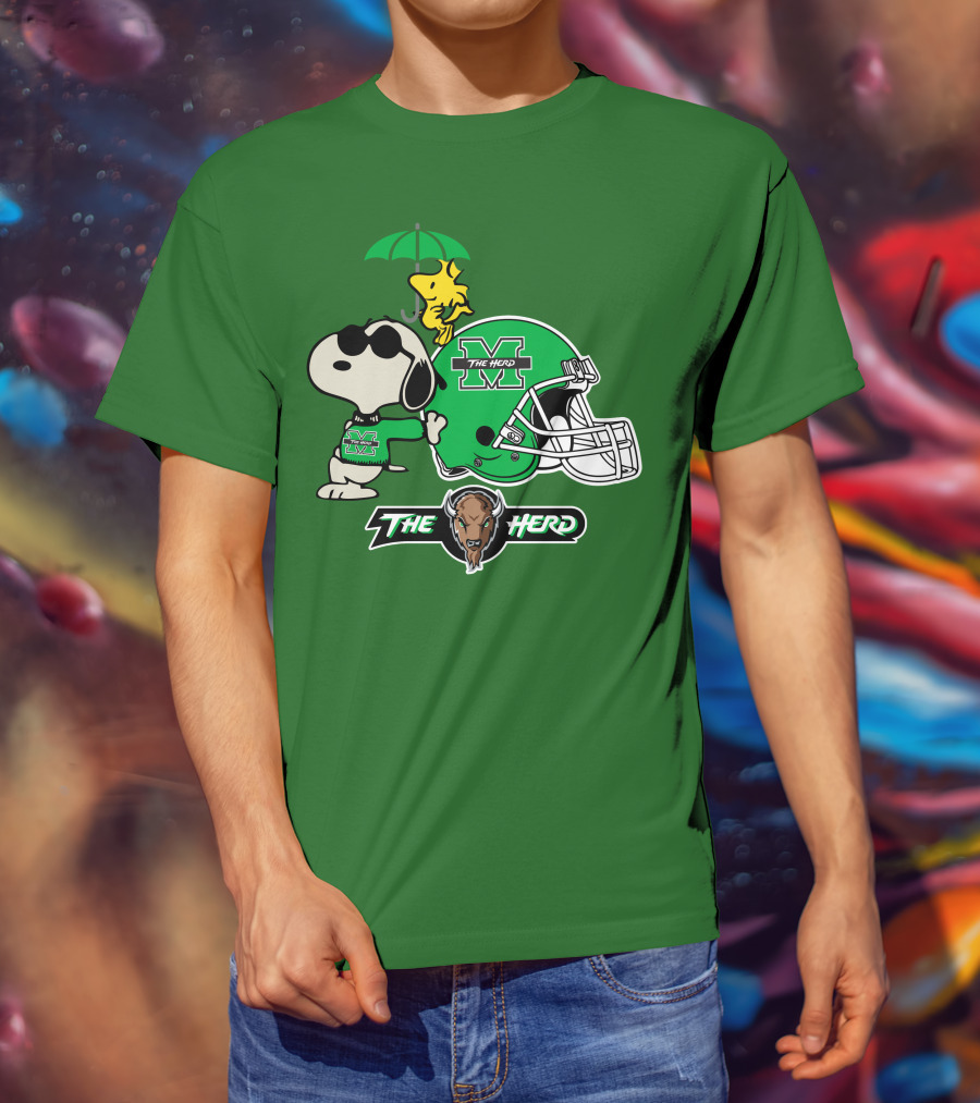 Marshall Thundering Herd Snoopy The Herd Football Helmet Woodstock Umbrella T-Shirt