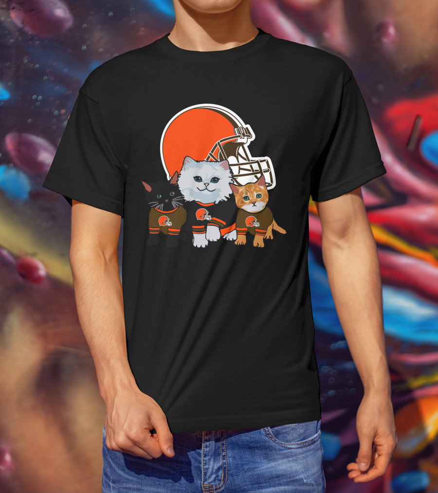 Cleveland Browns Cute Cats Football Helmet Trio T-Shirt