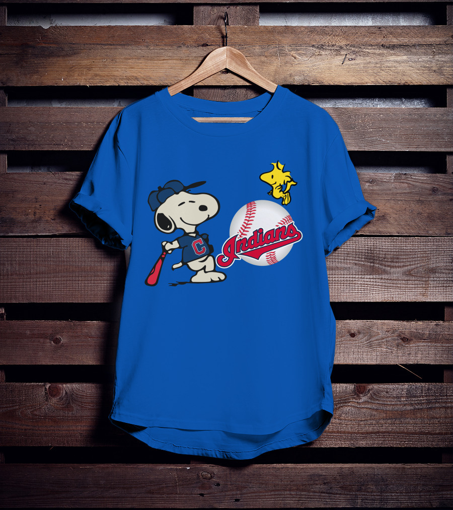 Cleveland Indians Snoopy Woodstock Baseball T-Shirt