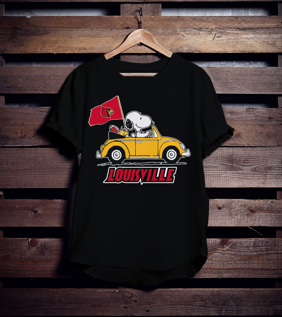 Louisville Snoopy Car Ride With Cardinals Flag T-Shirt