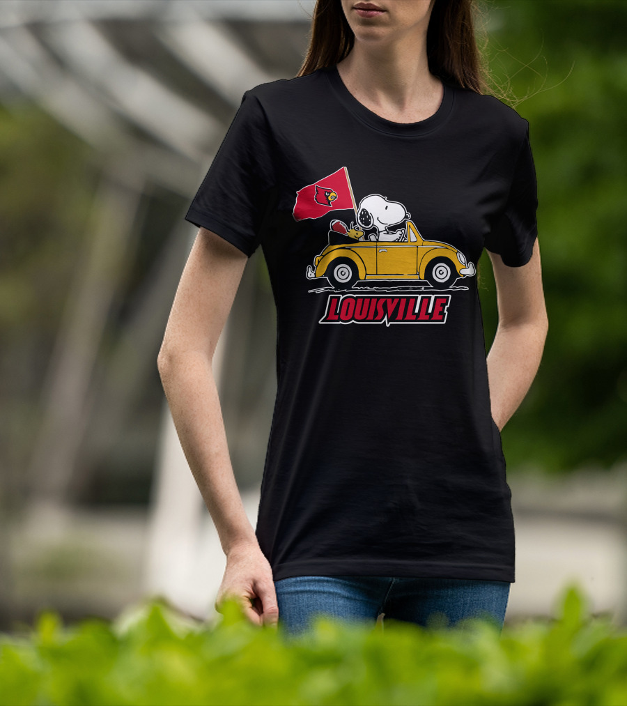 Louisville Snoopy Car Ride With Cardinals Flag T-Shirt