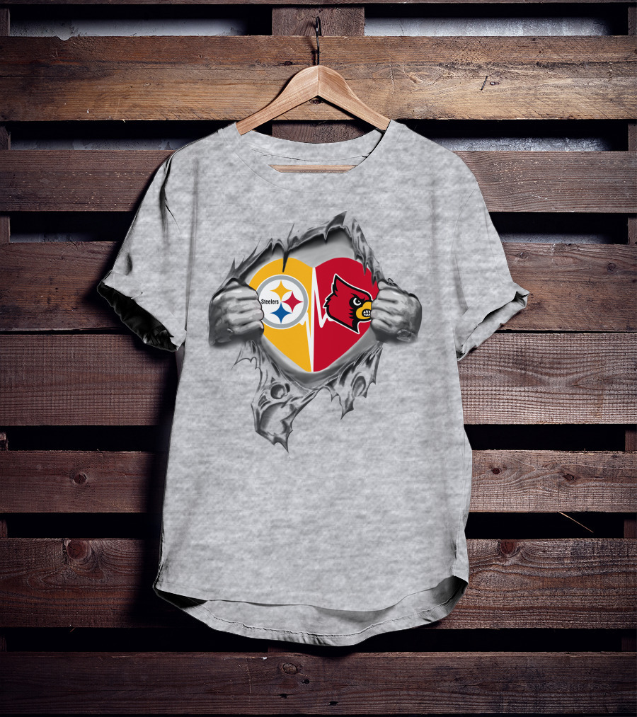 Steelers Louisville Cardinals Heart T-Shirt
