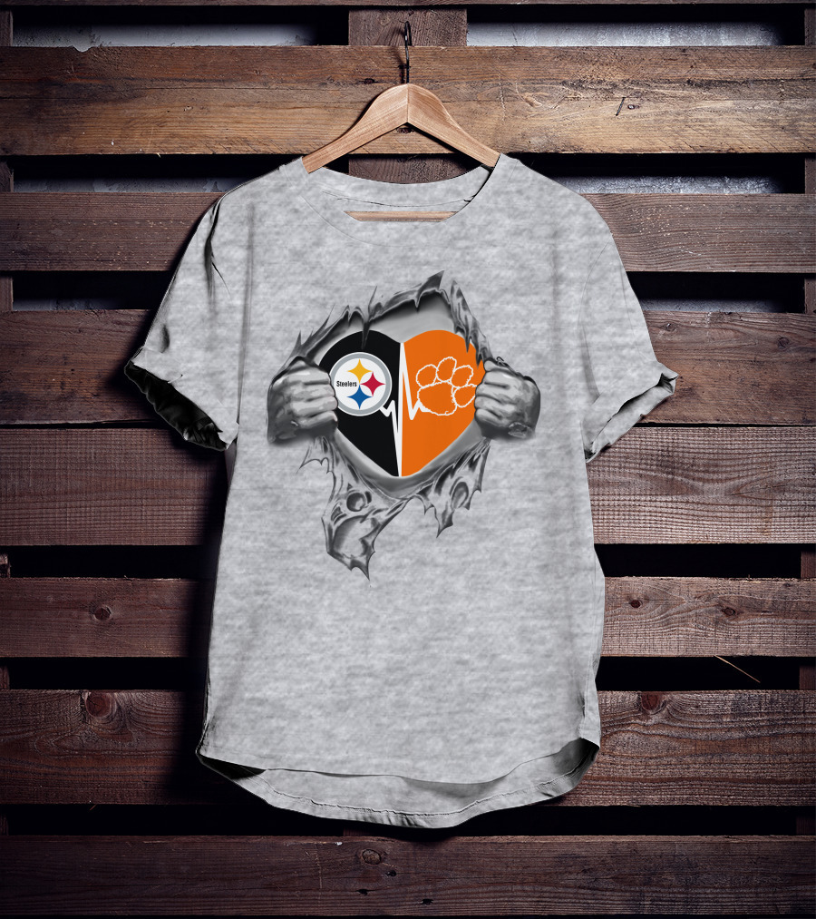 Steelers Clemson Tigers Heartbeat Split T-Shirt