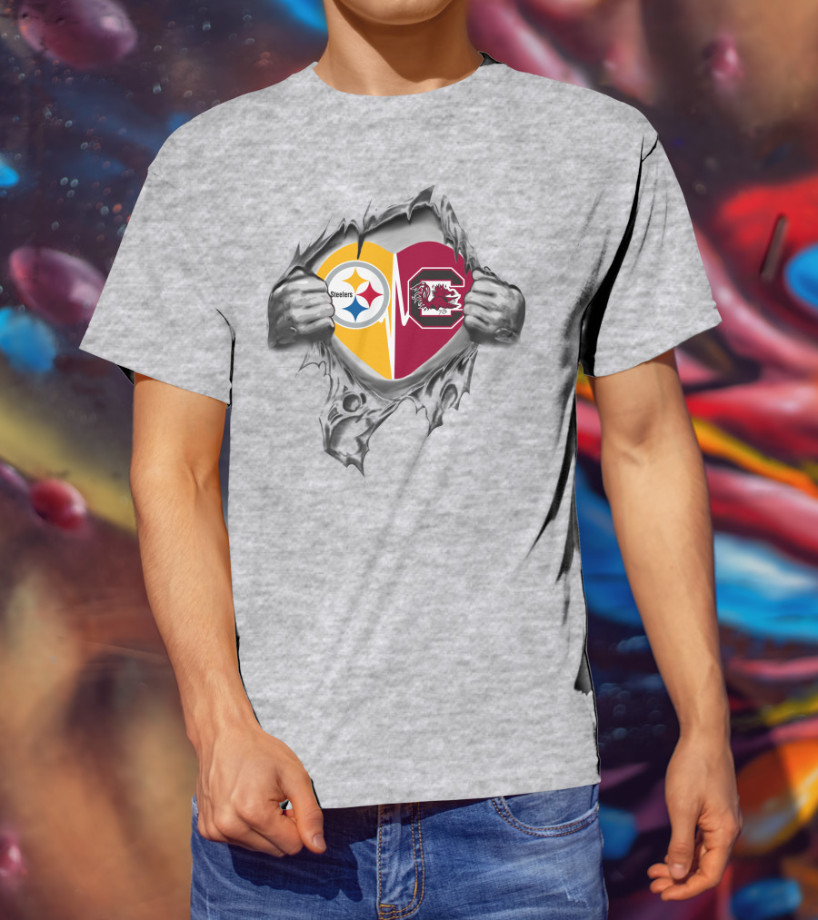 Steelers South Carolina Gamecocks Heart Logo Mashup T-Shirt