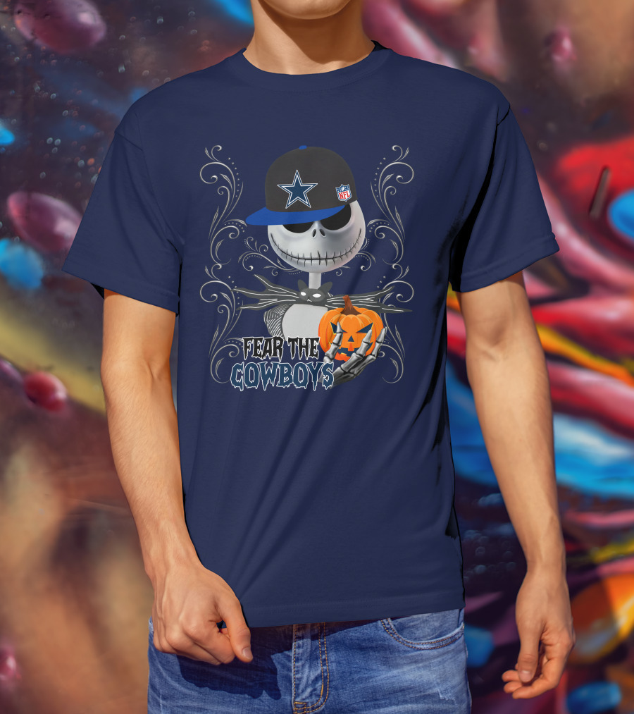 Fear The Cowboys Halloween NFL Jack Skellington Pumpkin Dallas Star T-Shirt