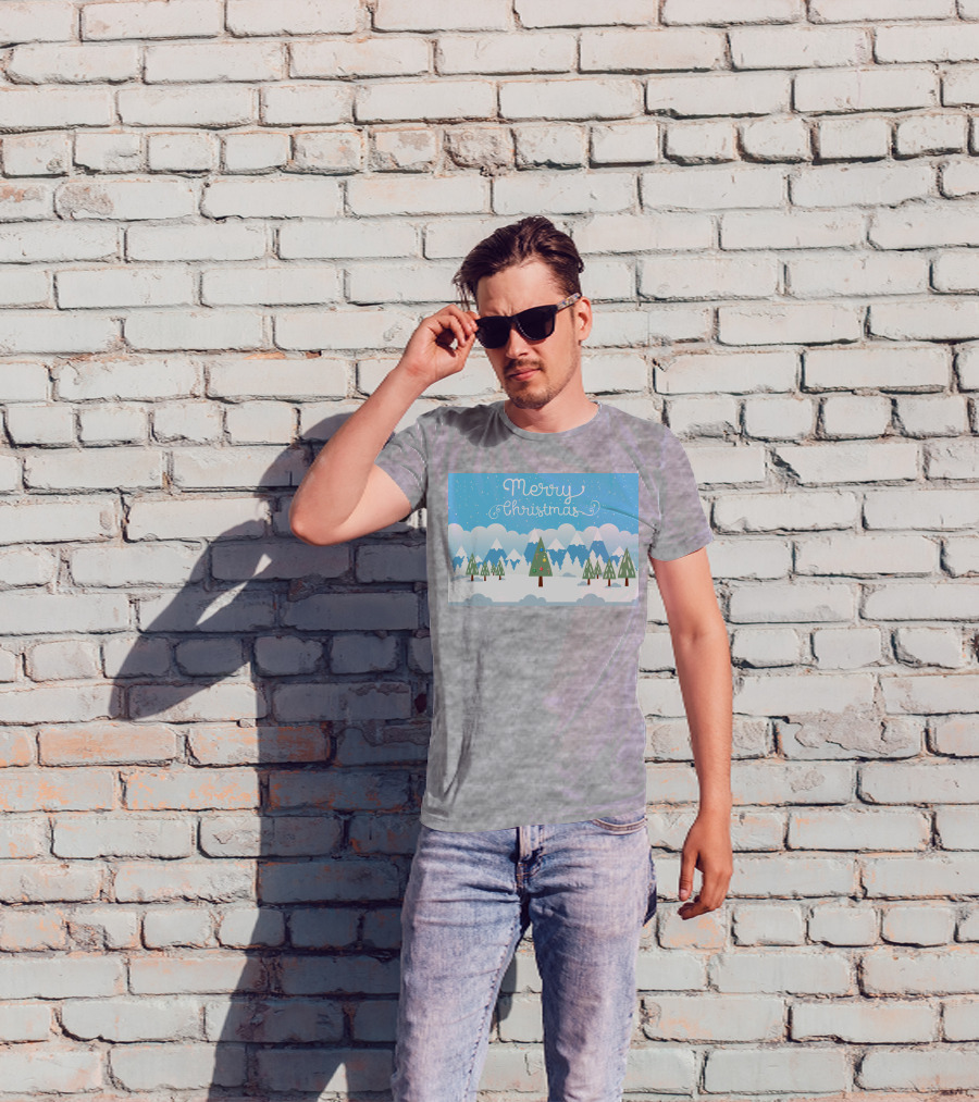 Merry Christmas Snowy Mountain Landscape With Decorated Tree T-Shirt