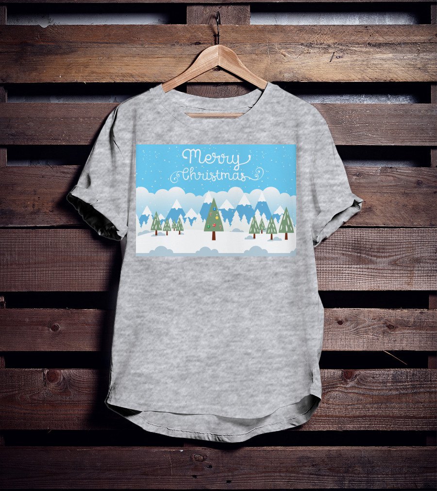 Merry Christmas Snowy Mountain Landscape With Decorated Tree T-Shirt