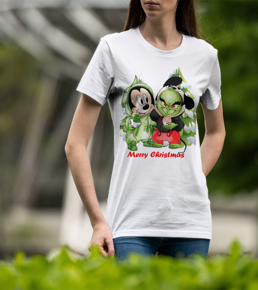 Merry Christmas The Grinch And Mickey T-Shirt