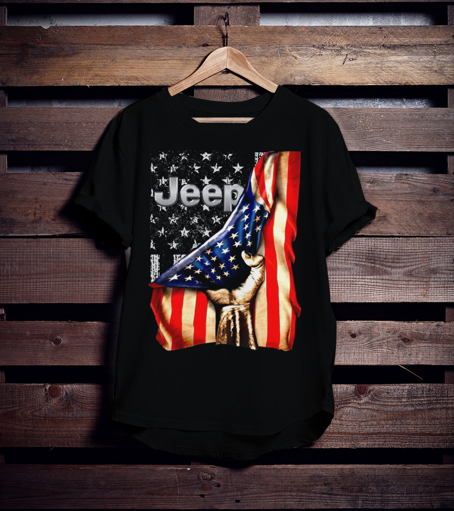 Jeep American Flag Stars And Stripes Hand T-Shirt