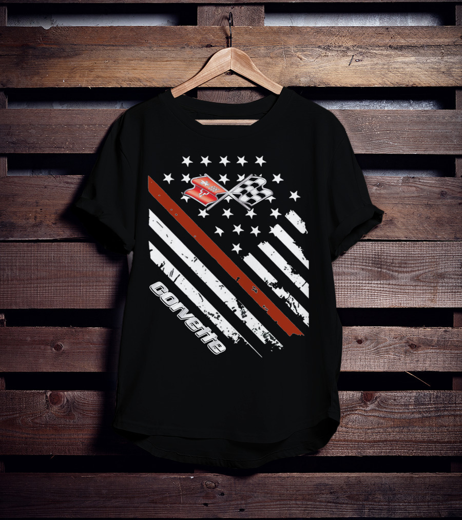 Corvette C3 American Flag Vintage Racing Stripes And Emblems T-Shirt