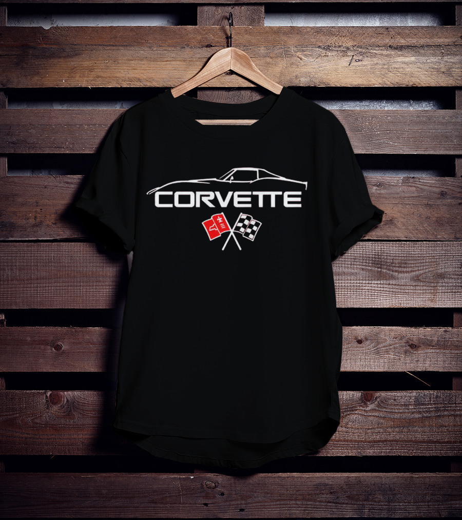 Corvette Classic Car With Racing Flags T-Shirt