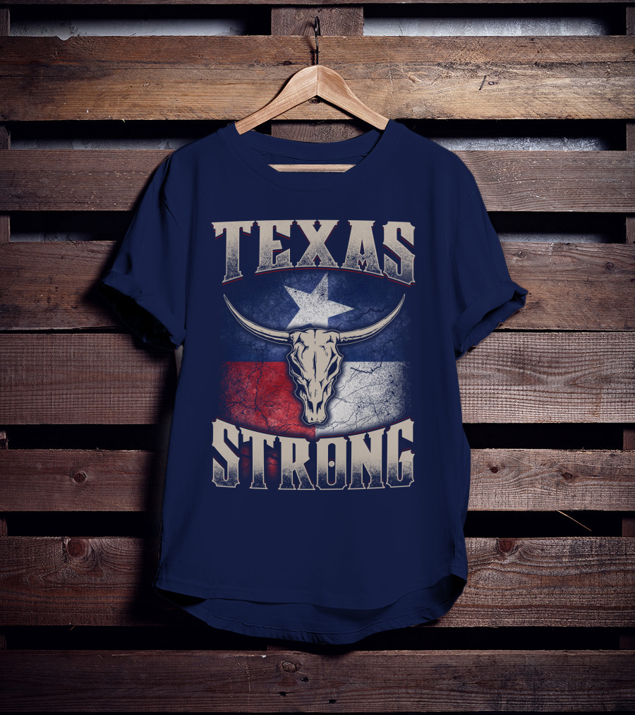 Texas Strong Longhorn Skull With Texas Flag T-Shirt