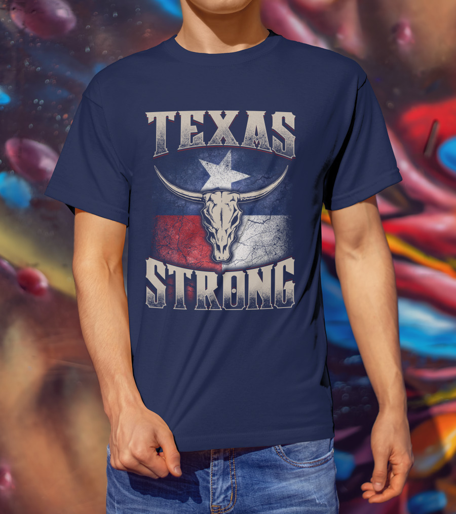 Texas Strong Longhorn Skull With Texas Flag T-Shirt