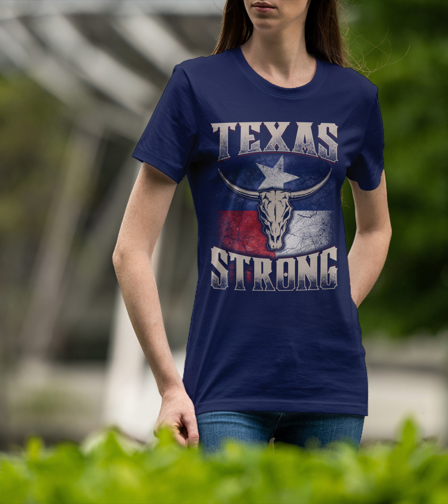 Texas Strong Longhorn Skull With Texas Flag T-Shirt