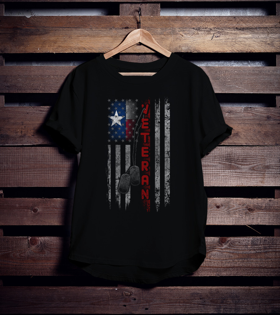 Texas Veteran American Flag Dog Tags T-Shirt