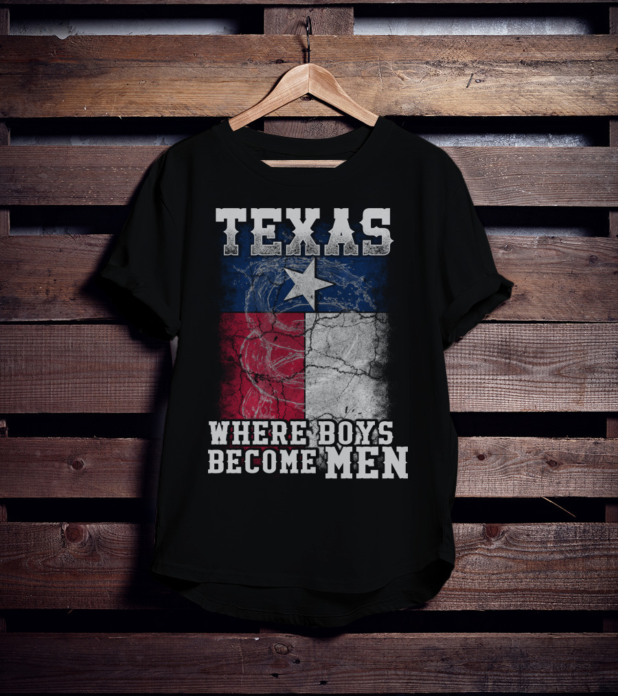 Texas Where Boys Become Men Lone Star Flag Cracked T-Shirt