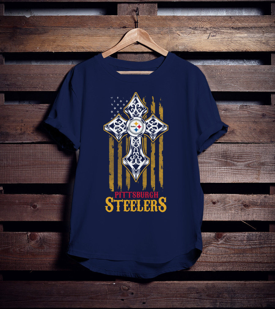 Pittsburgh Steelers Cross American Flag T-Shirt