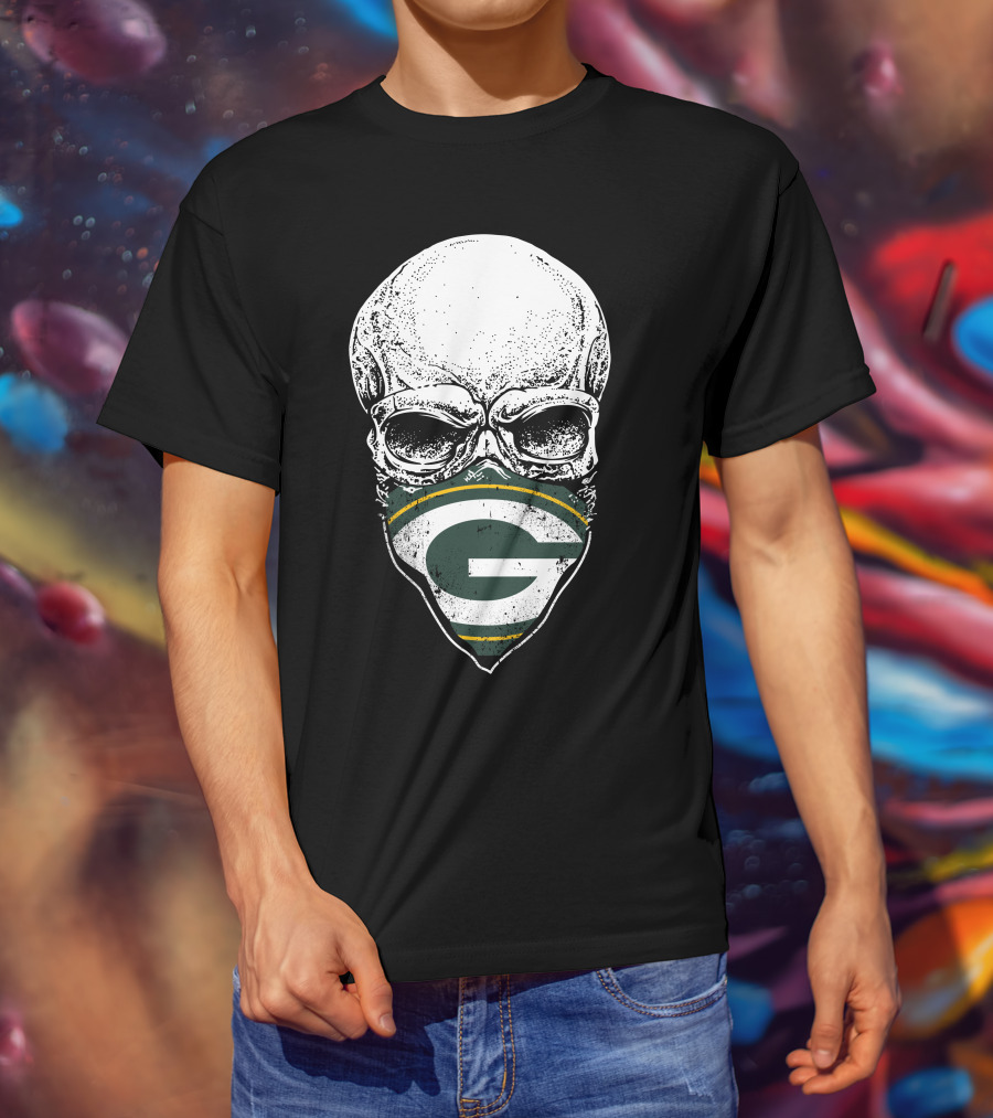 Green Bay Packers Skull Logo Face Mask T-Shirt