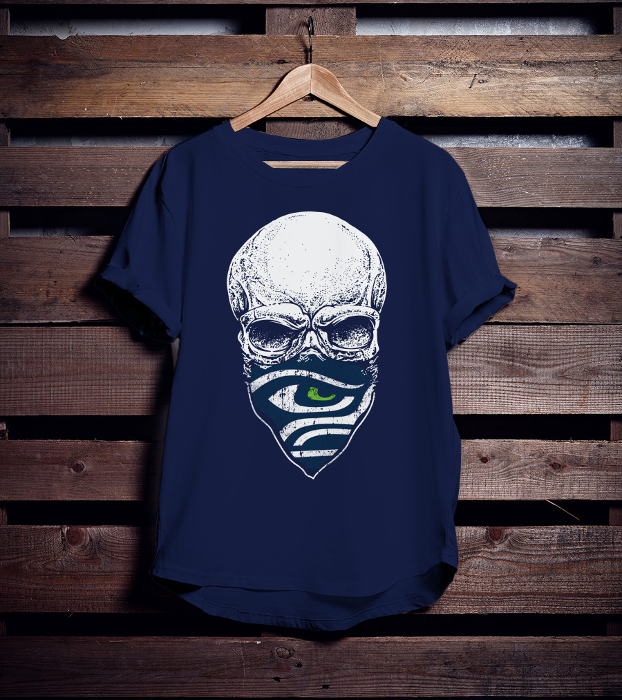 Seattle Seahawks Skull Bandana Logo Face T-Shirt