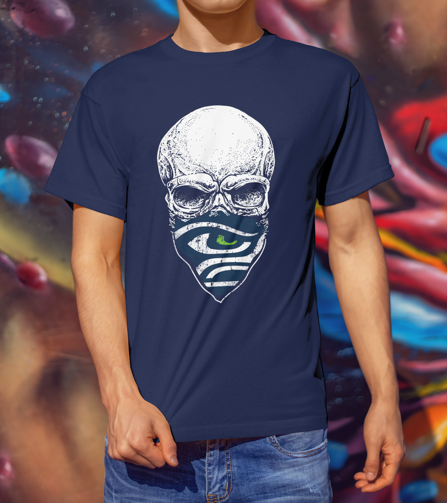 Seattle Seahawks Skull Bandana Logo Face T-Shirt