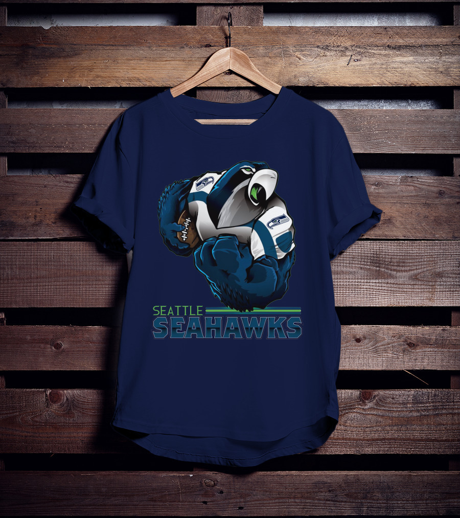 Seattle Seahawks Powerful Mascot With Football Iconic Team Spirit T-Shirt