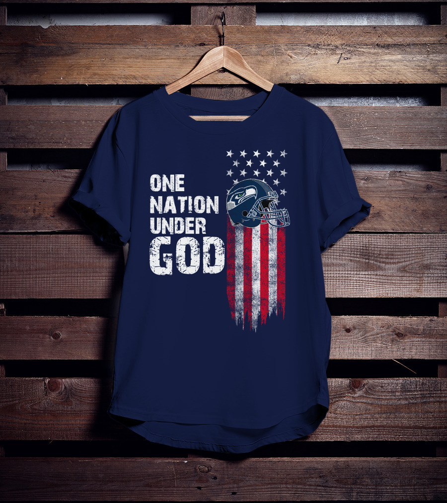 One Nation Under God Seattle Seahawks Flag Helmet Stars Stripes T-Shirt