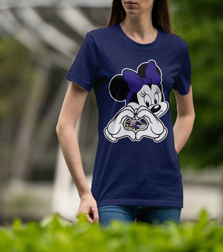 Baltimore Ravens Minnie Mouse Heart Hands T-Shirt