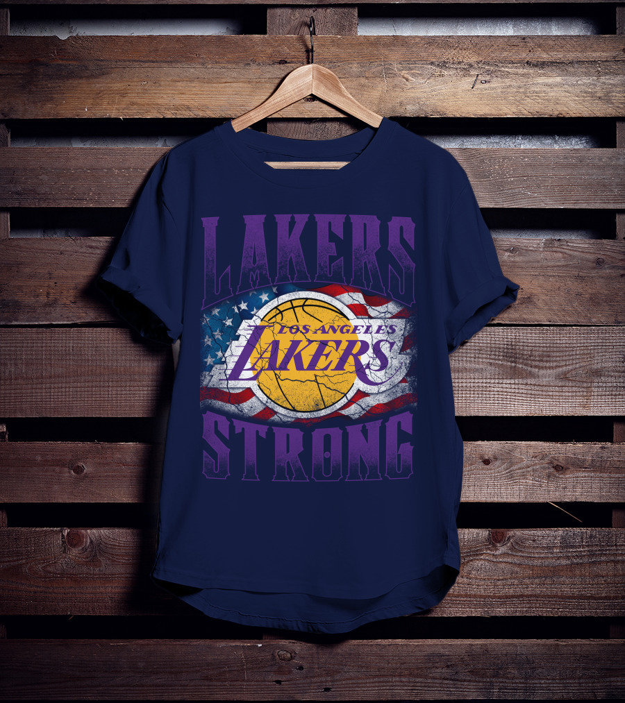 Los Angeles Lakers Strong American Flag Basketball T-Shirt
