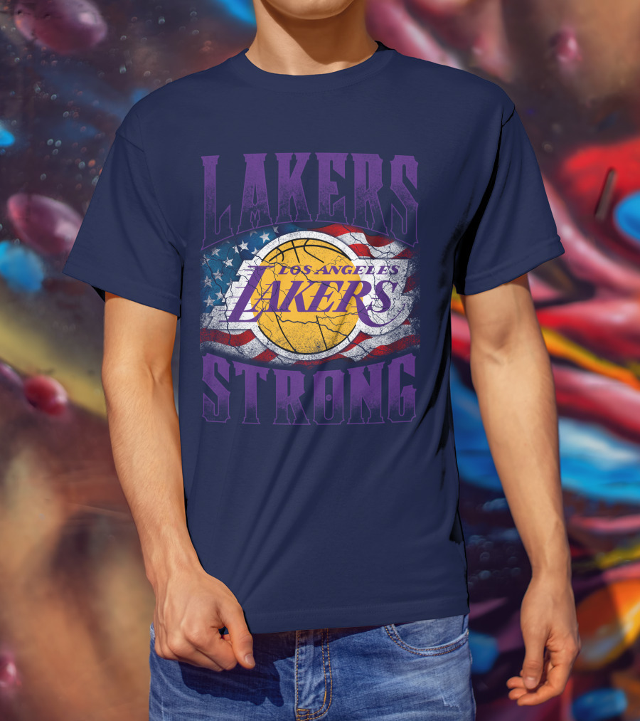 Los Angeles Lakers Strong American Flag Basketball T-Shirt