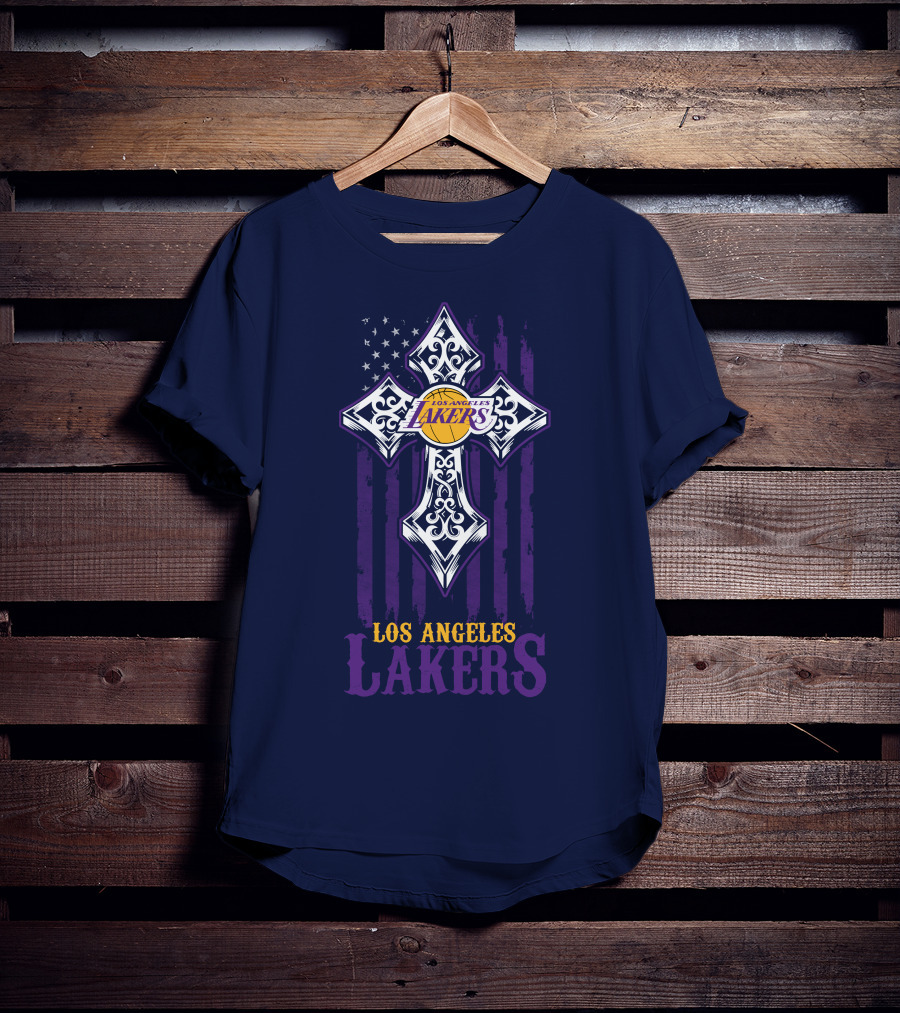 Los Angeles Lakers Cross American Flag T-Shirt