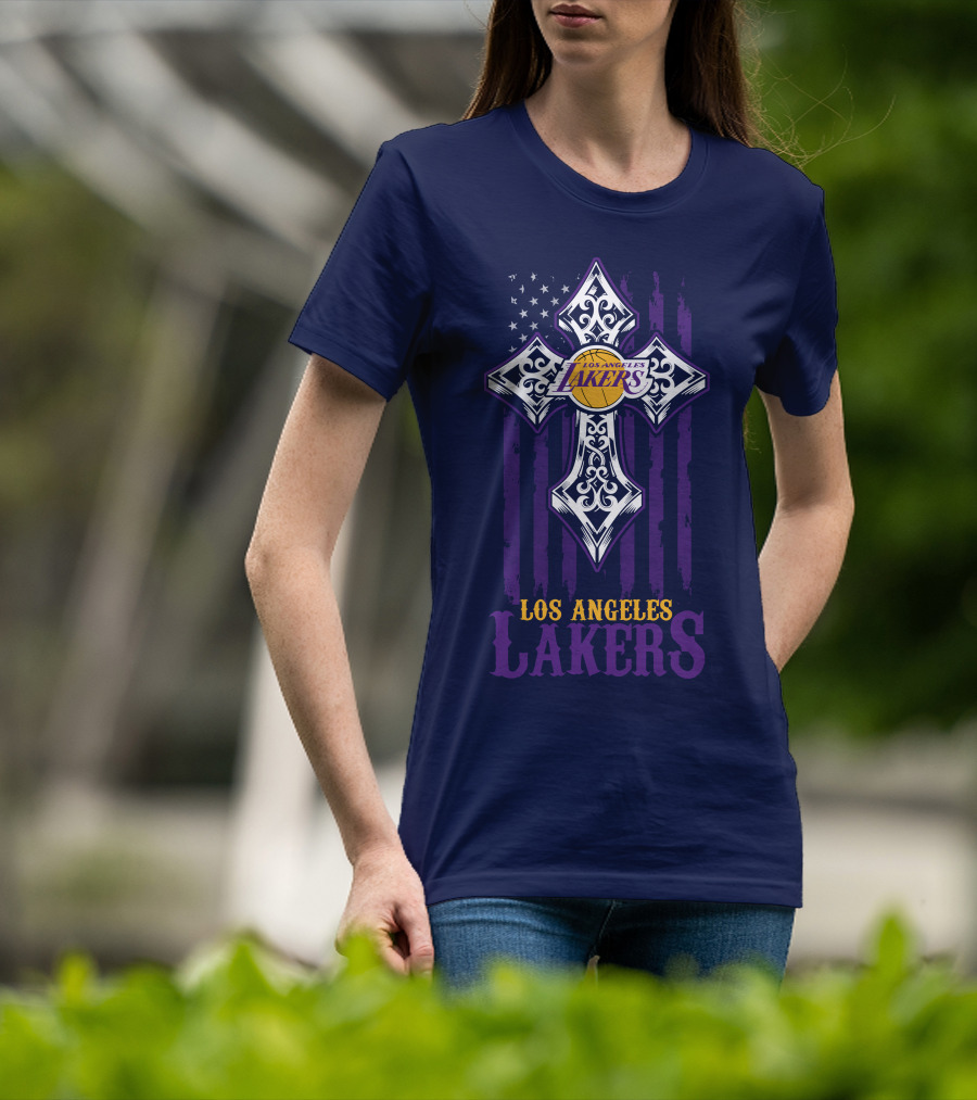 Los Angeles Lakers Cross American Flag T-Shirt