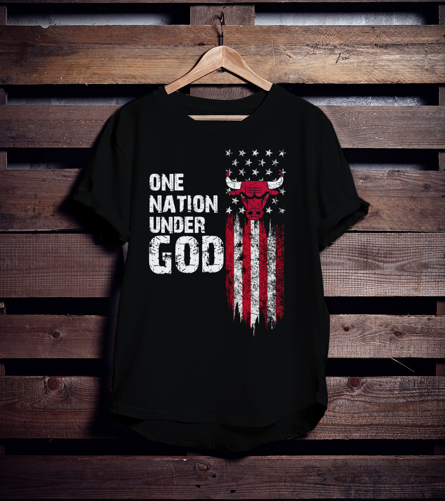 One Nation Under God Chicago Bulls Stars And Stripes Flag T-Shirt