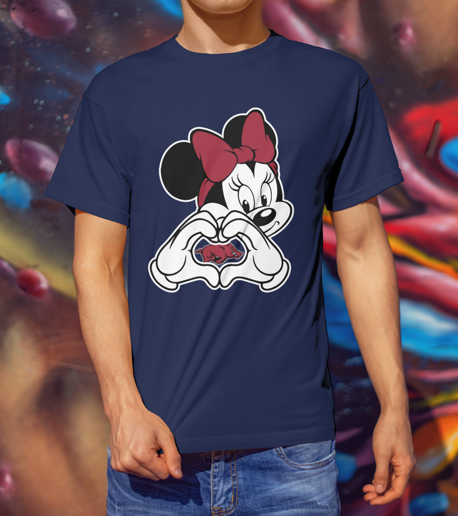 Arkansas Razorbacks Mickey Mouse Heart Hands T-Shirt