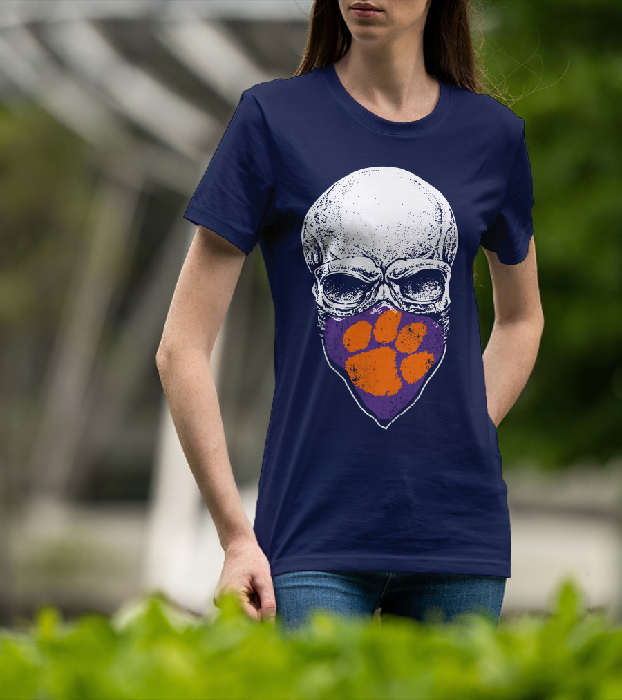 Clemson Tigers Skull With Paw Print Bandana T-Shirt