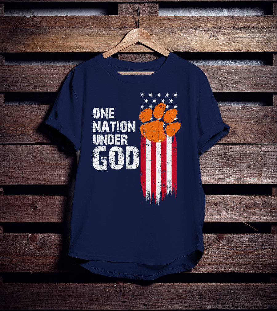 One Nation Under God Clemson Tigers American Flag Paw Print T-Shirt