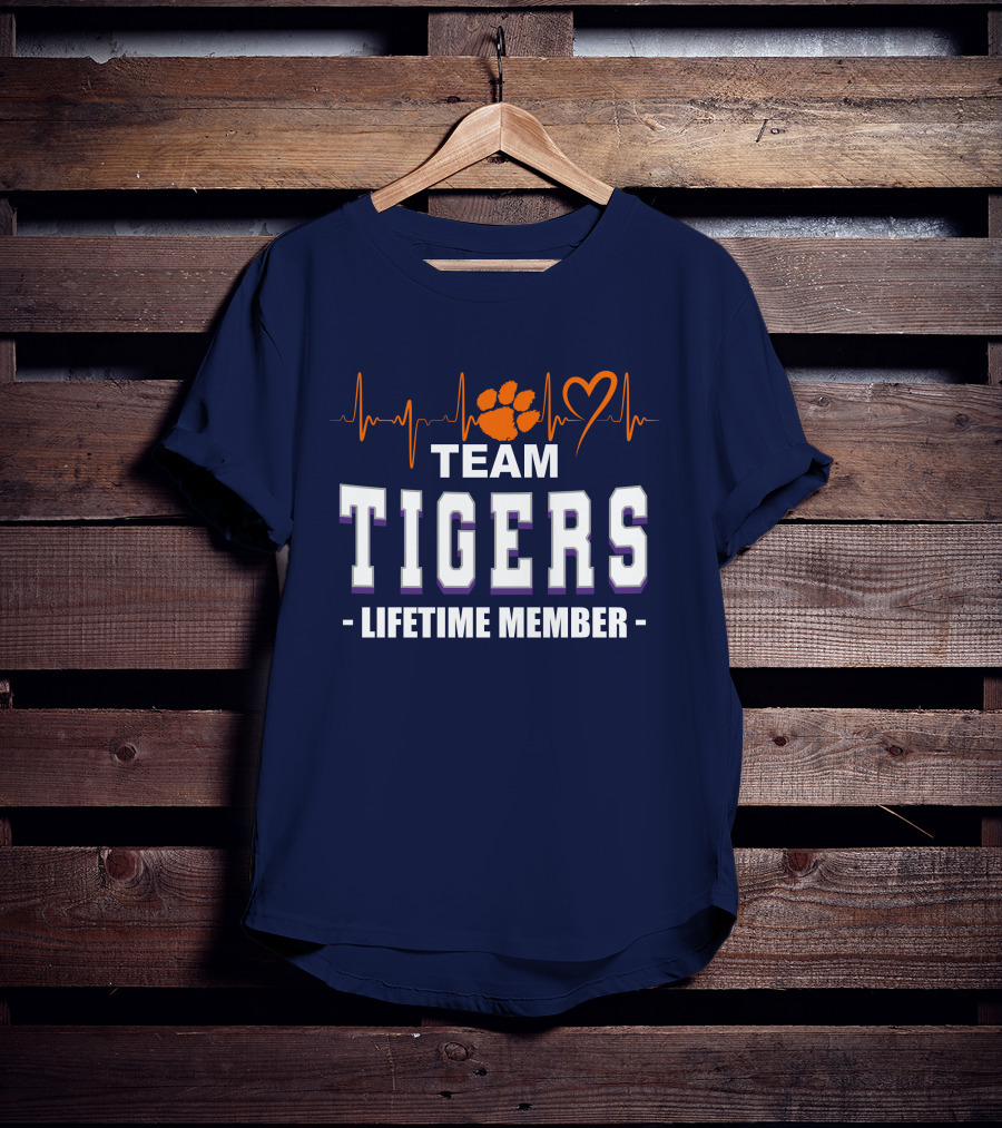 Team Tigers Lifetime Member Clemson Tigers Heartbeat Paw Heart T-Shirt