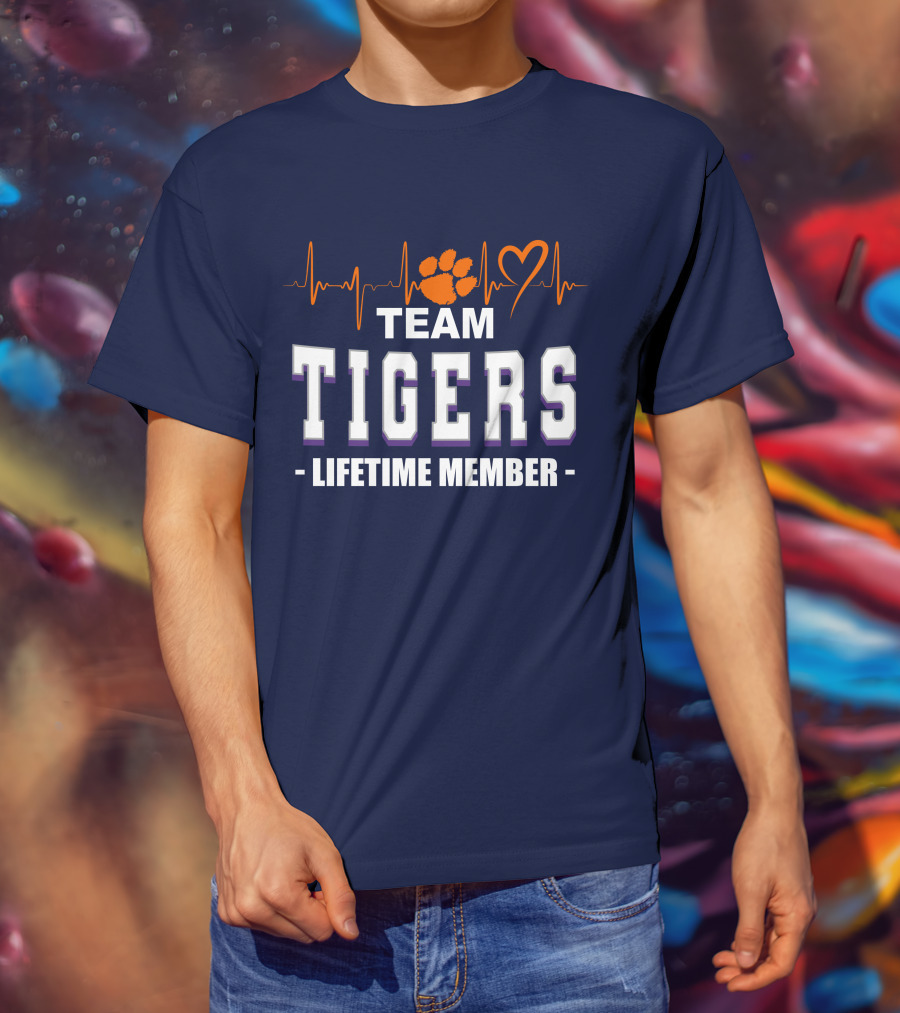 Team Tigers Lifetime Member Clemson Tigers Heartbeat Paw Heart T-Shirt