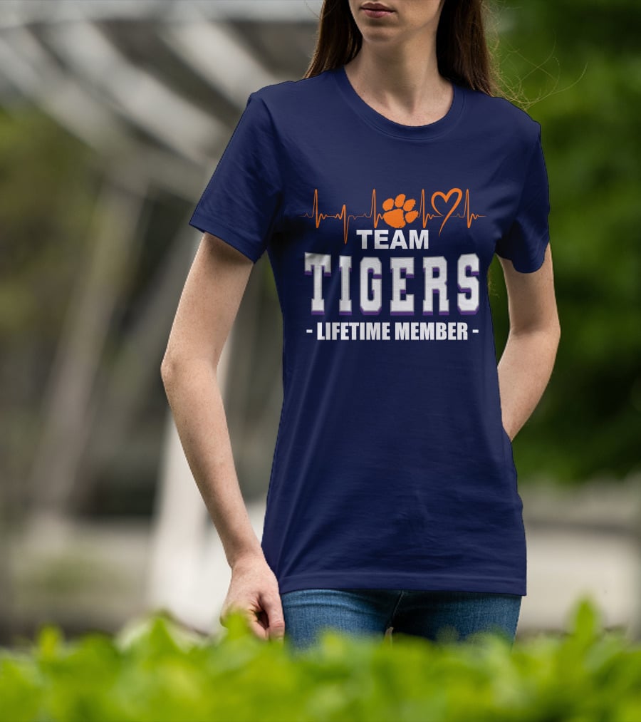 Team Tigers Lifetime Member Clemson Tigers Heartbeat Paw Heart T-Shirt