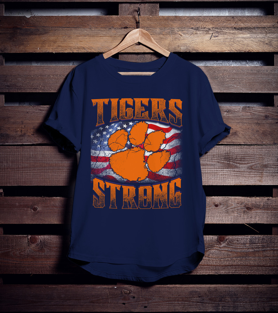 Clemson Tigers Strong American Flag Pawprint T-Shirt