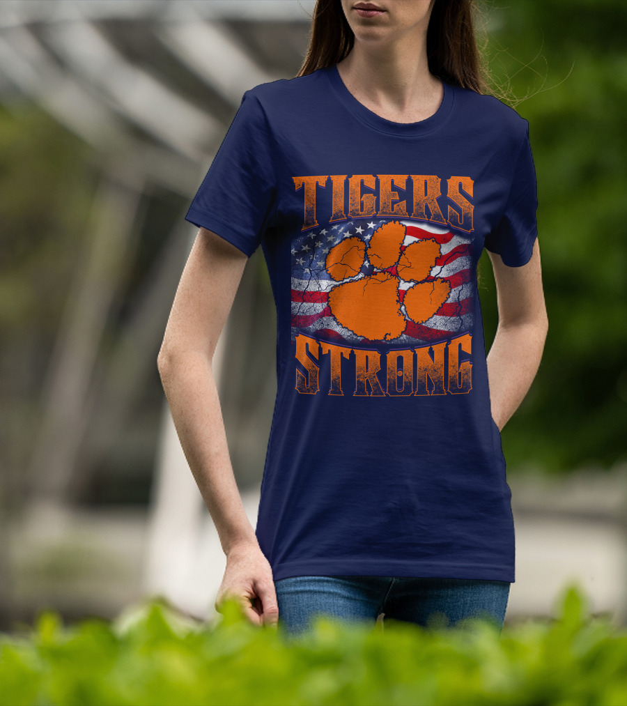 Clemson Tigers Strong American Flag Pawprint T-Shirt