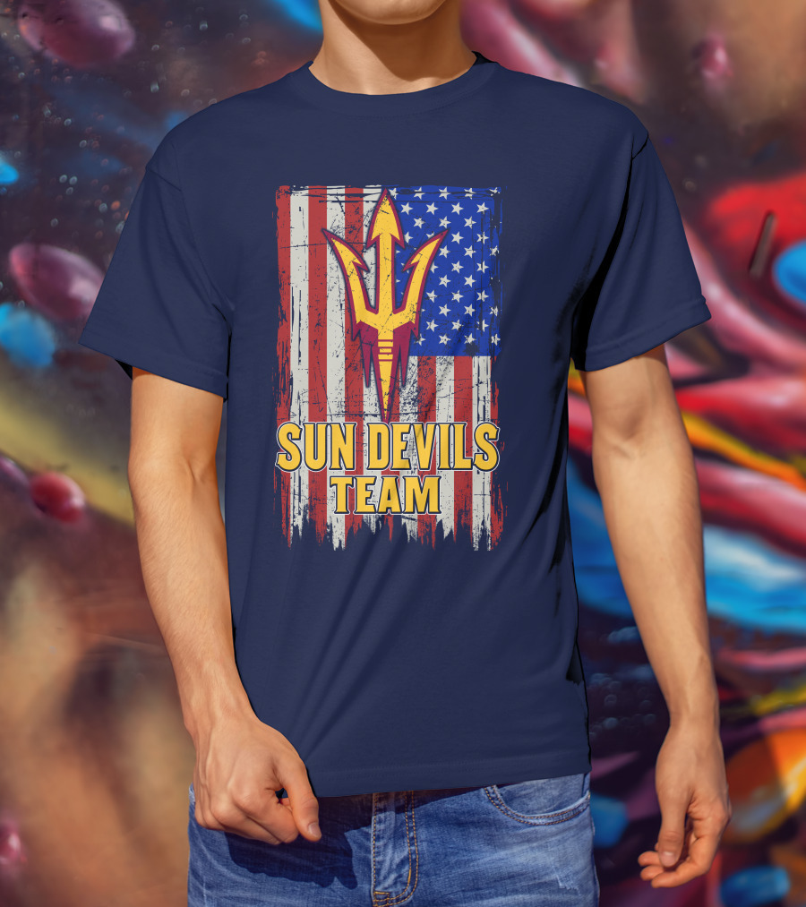Sun Devils Team Arizona State American Flag Trident T-Shirt