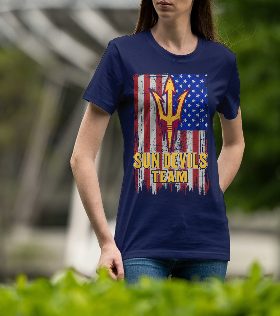 Sun Devils Team Arizona State American Flag Trident T-Shirt